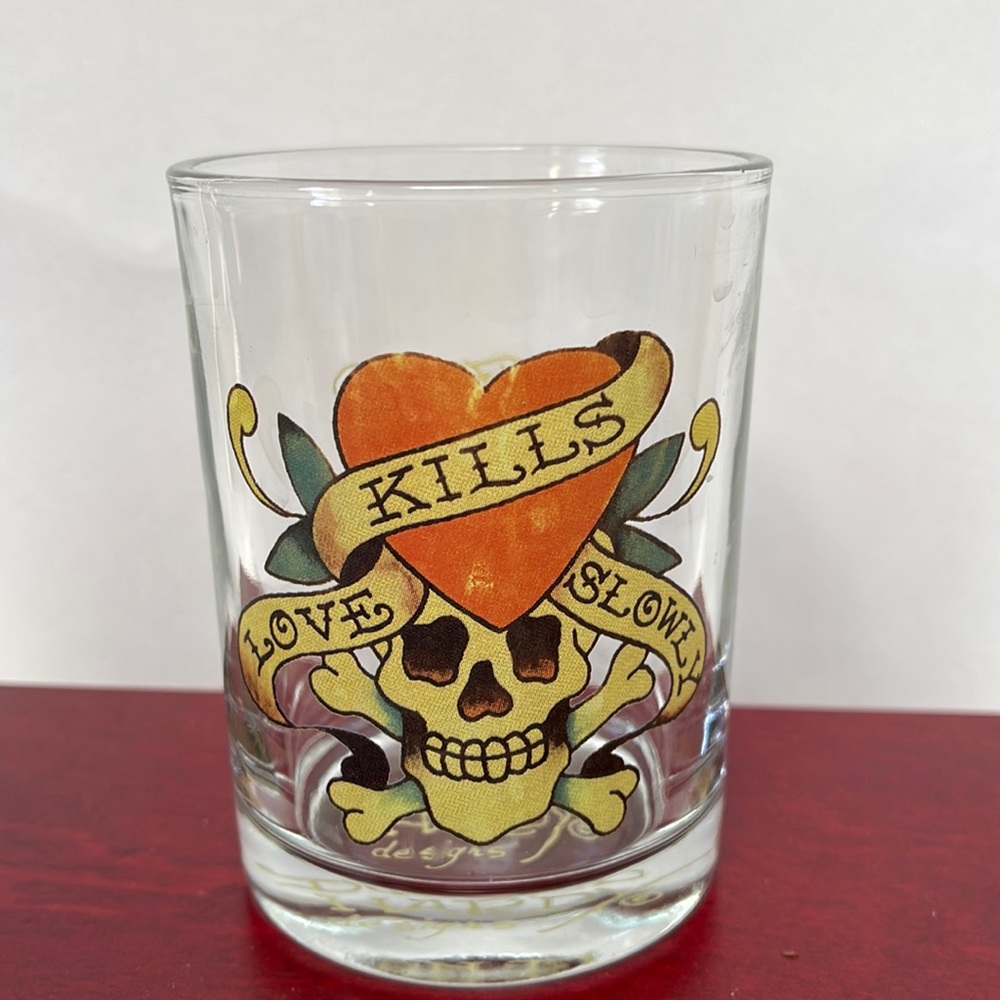 Ed Hardy Love Kills Slowly vintage bar cocktail rocks glass